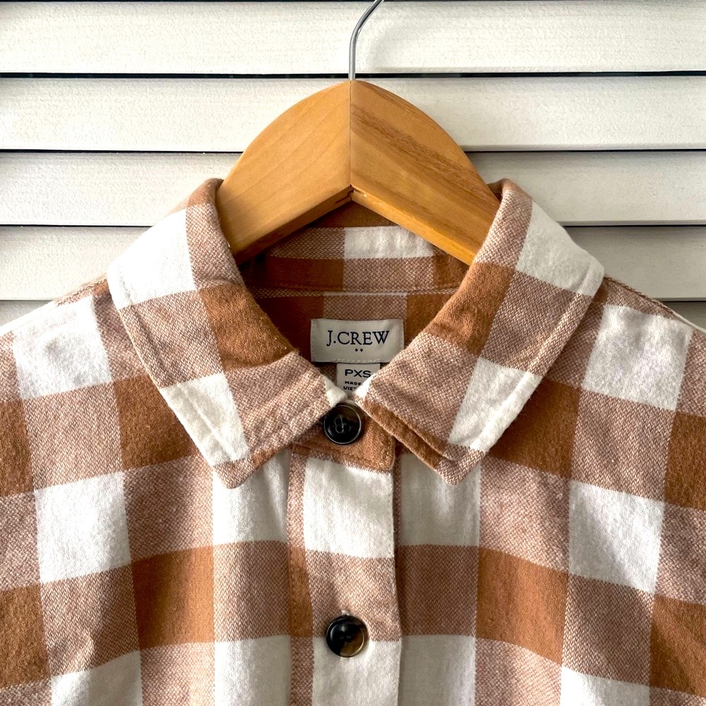NWT J.Crew Factory flannel shirt-jacket XS petite camel & ivory